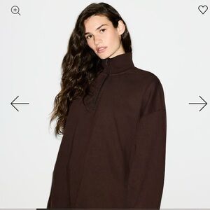 NWT $98 Skims Boyfriend Fleece Oversized Half Zip Pullover in Espresso size M